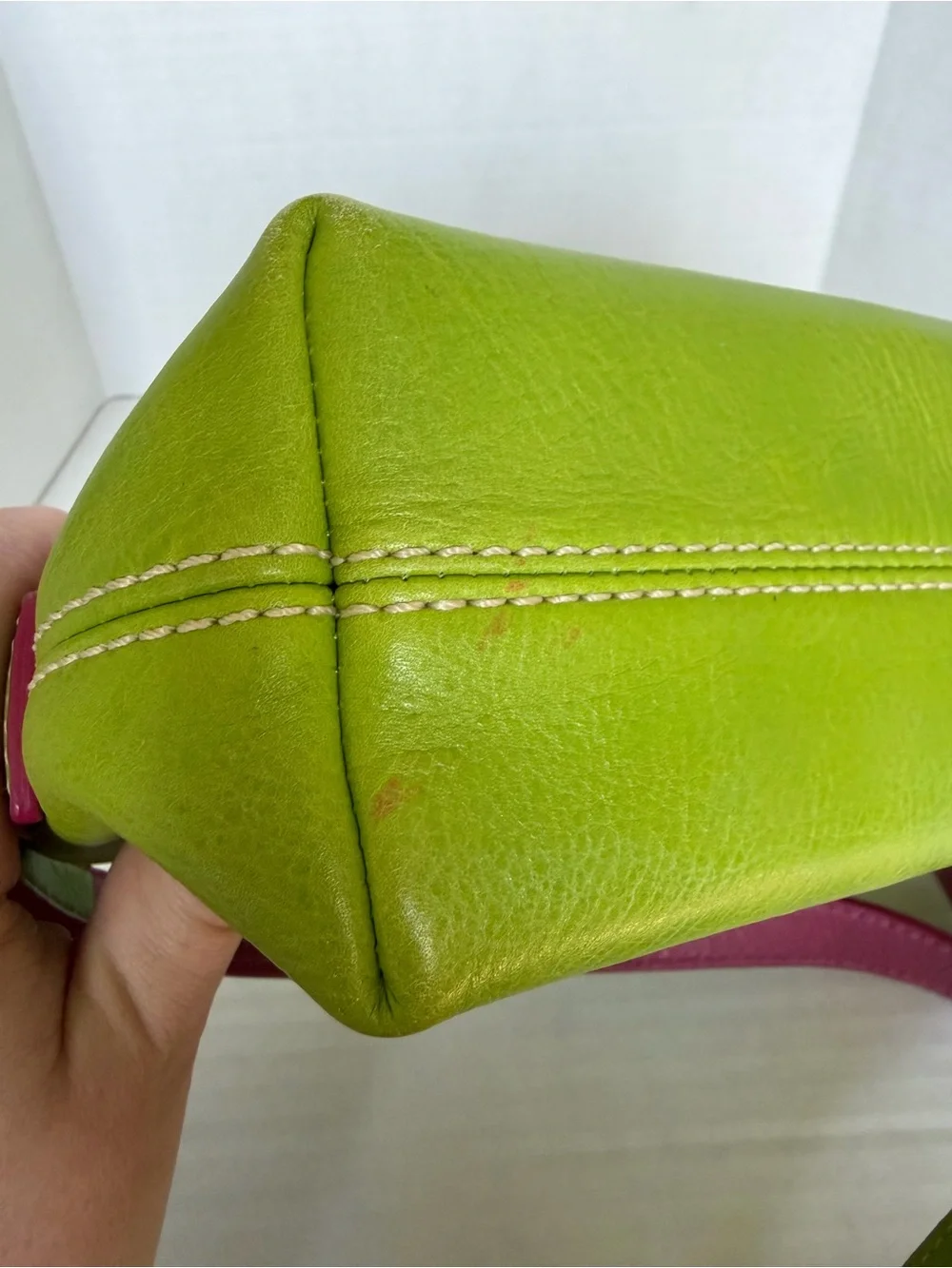 Vintage Y2K Dooney & Bourke Purse Kiwi Green Buckle Hearts Bag Flap Pink Strap - Picture 11 of 16